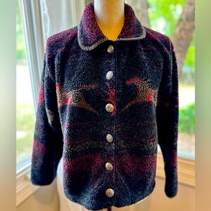 Vintage Coldwater Creek Western Aztec Horse Button Down Sherpa Fleece Jacket